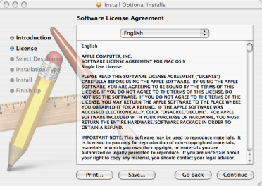 Click continue at the license agreement