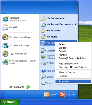 Right click on My Computer and select Properties...